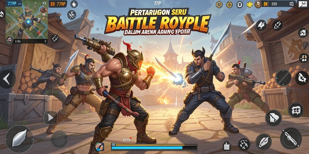 Tampilan gameplay seru dalam arena Battle Royale di 77RP.