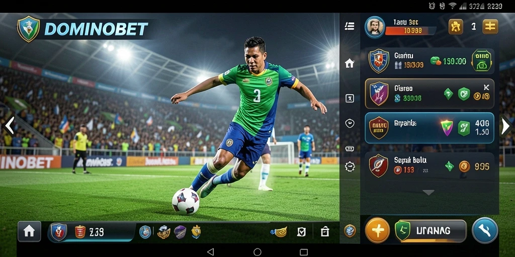Screenshot utama DOMINOBET menampilkan momen intens dalam pertandingan sepak bola.