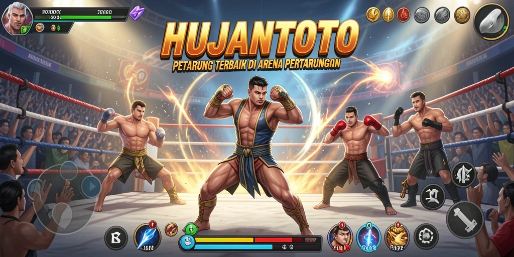 Tampilan gameplay HUJANTOTO yang seru dan intens dalam arena pertarungan.