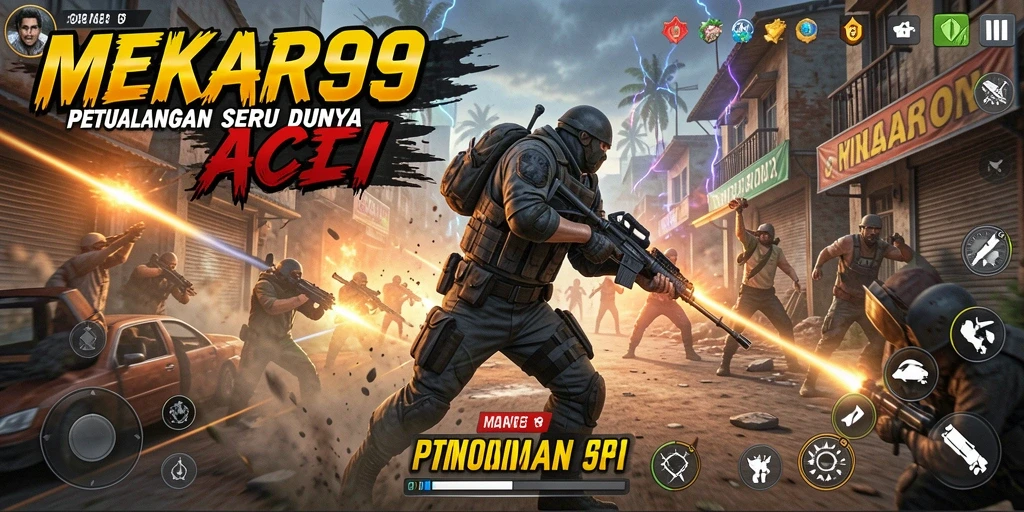 Tampilan aksi seru dalam gameplay MEKAR99 yang menantang.