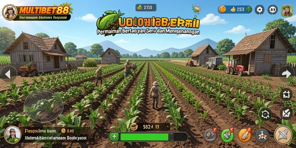 Tampilan gameplay MULTIBET88 dengan ladang yang subur dan hewan peliharaan.