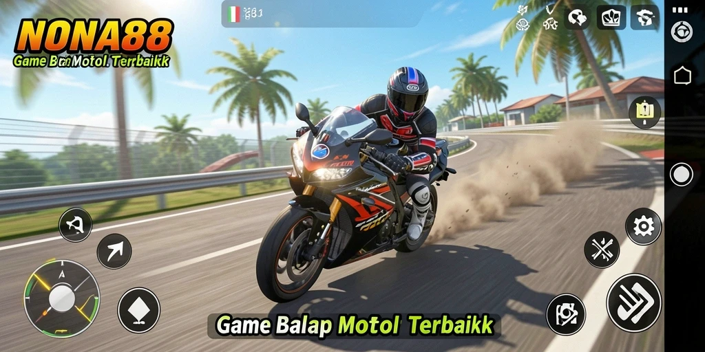 Screenshot gameplay NONA88, menampilkan aksi balap motor yang seru.