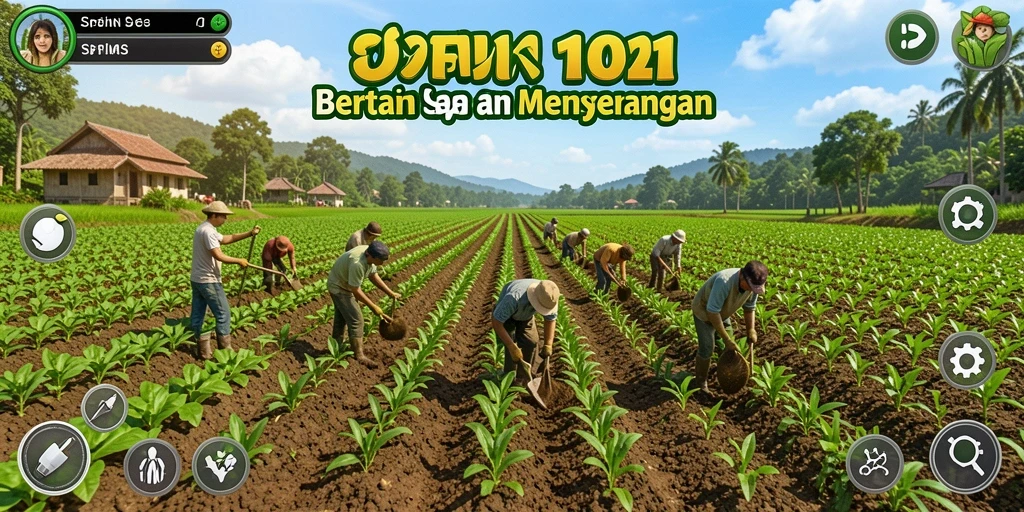 Screenshot menunjukkan gameplay seru bertani dan merawat hewan.